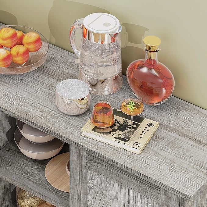 Iwell Storage Cabinet with 2 Doors and 4 Adjustable Shelves, Buffet Cabinet with Storage, Floor Cabinet for Living Room, Entryway, Kitchen, Rustic Gray