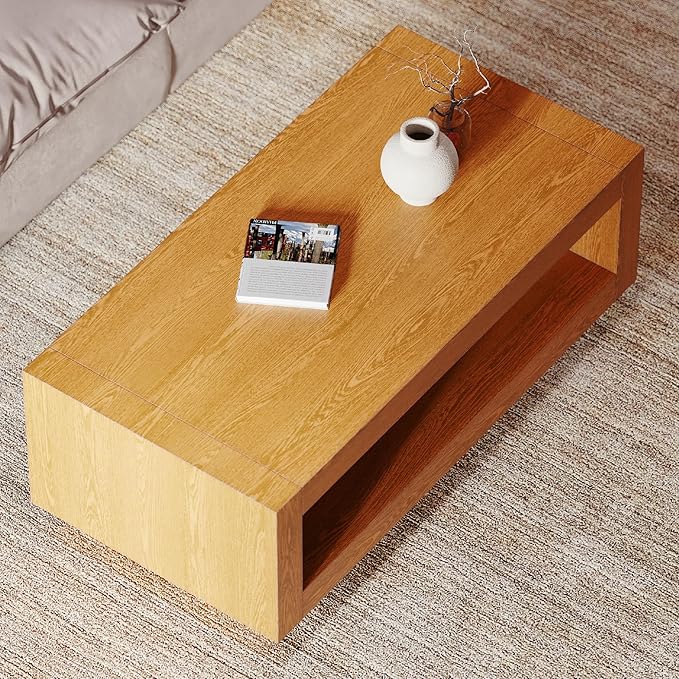 Maven Lane Artemis Coffee Table – 18 Inch Rectangle Table with Storage – Natural Solid Wood – Ideal for Living Room and Lounge