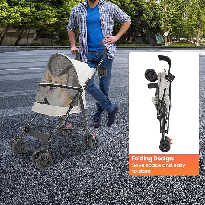 Pet Travel Stroller 22 * 18 * 38in, Pet Stroller Made of Oxford Cloth, Spray Molding Foldable, Small Dog Cat Cage Jogger Travel Carrier Breathable and Visible 22 Lbs Capacity(Gray)