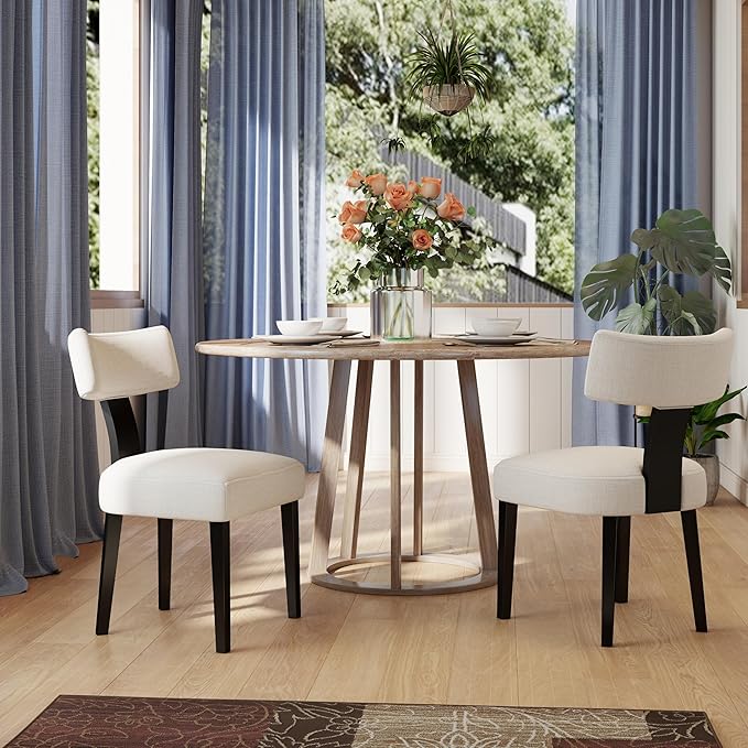 Modern Upholstered Dining Chairs Set of 4, Mid Back, Farmhouse Beige Dining Room & Kitchen Chairs, Black Wood Armless Side Chair for Living Room/Home Office/Reception
