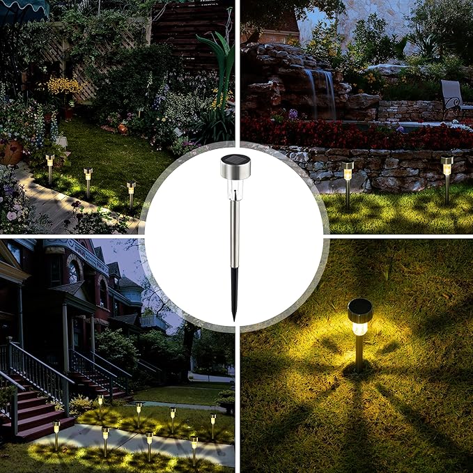 SOLPEX 12 Pack Solar Outdoor Lights Pathway, Stainless Steel Solar Lights Outdoor Waterproof,LED Landscape Lighting Solar Walkway Lights for Landscape/Patio/Lawn/Yard/Driveway-Warm White
