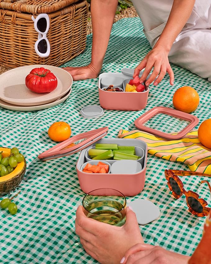 Caraway 6pc Glass Food Storage Set – 4.4 Cup Food Containers (6) - Ceramic Coated - Non Toxic, Non Stick with Lids - Microwave Safe - Perracotta