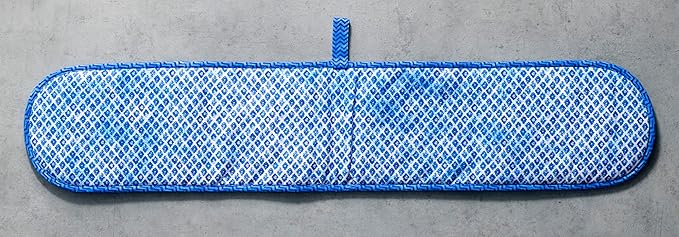 Maison d' Hermine Double Oven Mitts 100% Cotton 7"x35" Double Oven Mitt Heat Resistant BBQ Cooking Gloves with Loop, Baking, Grilling, Home, Kitchen, Handling Hot Pans Spring Summer (Indigo Love)