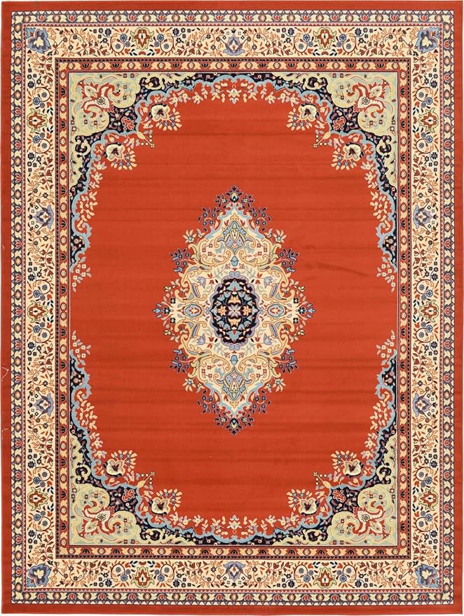 Unique Loom Reza Collection Traditional Persian Style Area Rug, 9 ft 10 in x 13 ft, Terracotta/Ivory