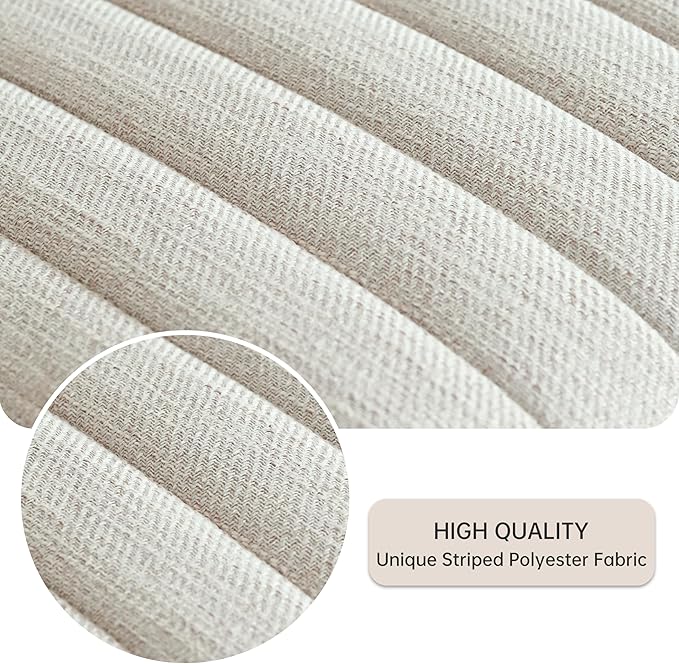 VKNOW Upholstered Dining Chairs Set of 6, Modern Dining Room Chairs with Stripe, Linen Kitchen Chair Dinner Chair with Black Metal Base for Kitchen Office, Beige