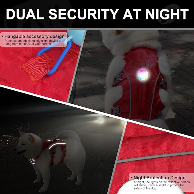 Escape Proof Dog Harness Small Sized Dog, Lightweight Full Body Pet Vest with Lift Handle & Leash Clip, Reflective Adjustable No Slip Dog Harness for Daily Walking(Red,Chest:16-27")