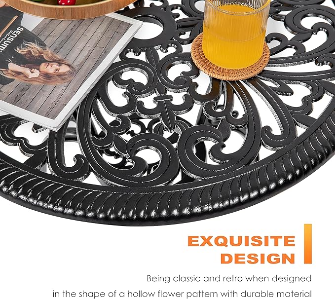 NUU GARDEN 3 Piece Bistro Set Outdoor, All Weather Cast Aluminum Patio Bistro Sets Patio Table and Chairs Set of 2 with Umbrella Hole for Yard, Balcony, Black, Butterfly Backrest