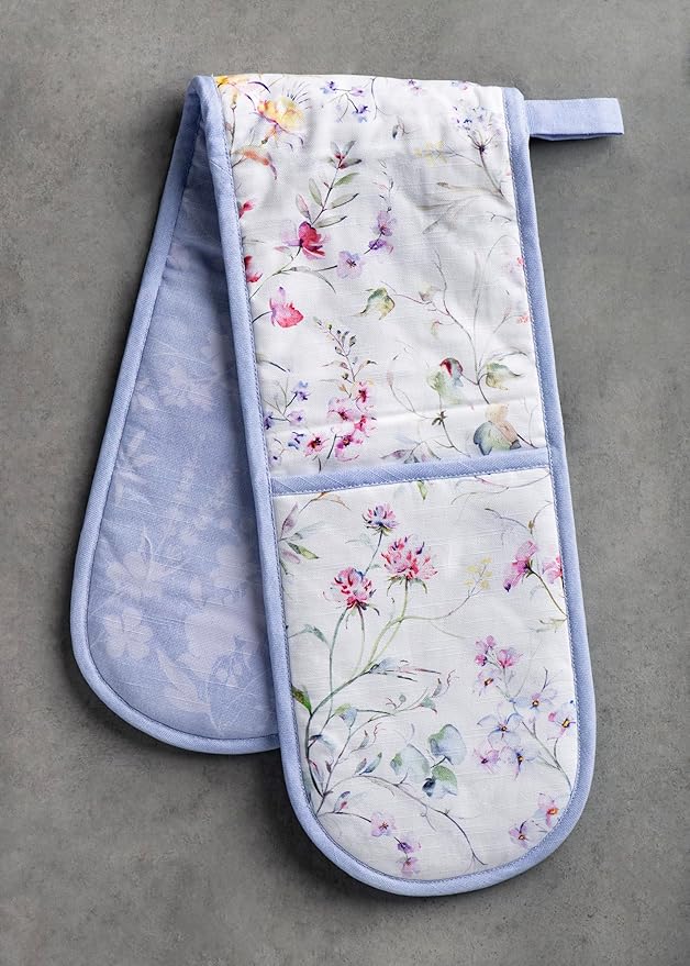 Maison d' Hermine Double Oven Mitts 100% Cotton 7"x35" Double Oven Mitt Heat Resistant BBQ Cooking Gloves with Loop, Baking, Grilling, Home, Kitchen, Handling Hot Pans Spring Summer (Summer Floral)