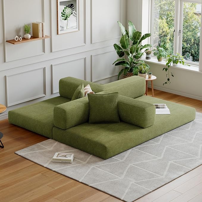78.8''Convertible Sleeper Sofa Bed,Compressed Floor Boneless Couch,Modular Modern Corduroy Sofa for Living Room Bedroom -with Fixed-Shape Frame and Support Armrest,Easy Assembly(Fruit Green)