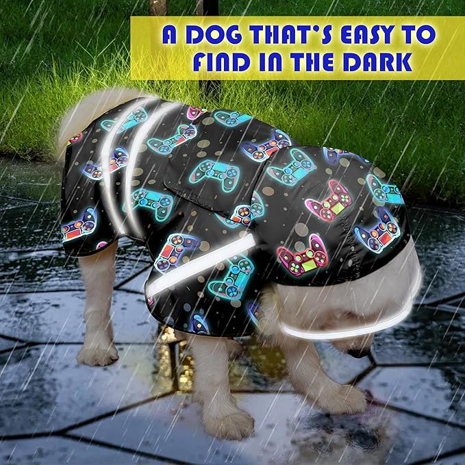 Dog Raincoat, Adjustable Dog Rain Jacket with Clear Hooded Double Layer for Large Medium Small Dogs Puppies, Waterproof Rain Coat Poncho Game Controller, Black-XXL