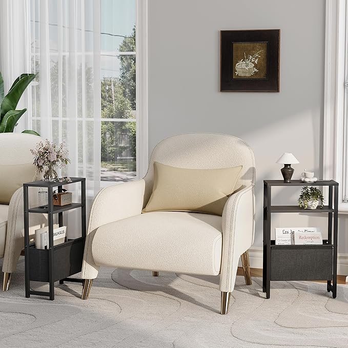 Narrow Side Table, Slim End Table with Magazine Rack, Bedside Table for Small Spaces, 3 Tier Sofa Couch Table Nightstand for Living Room, Bedroom Black LET503B