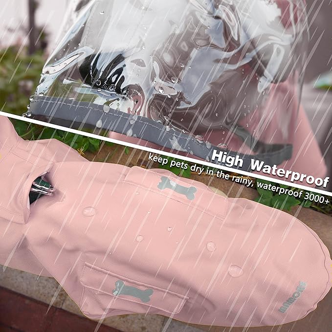 Dog Raincoat,Waterproof Rain Poncho with Hoodie, High Reflective Adjustable Pet Rain Jacket with Leash Hole for Small Medium and Large Dogs (Pink, X-Large)
