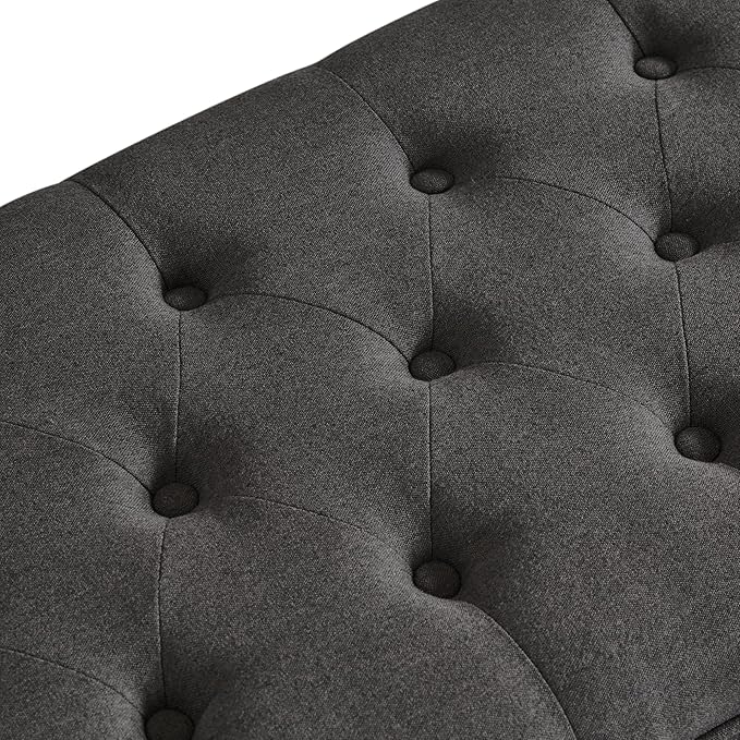mikibama Bed End Storage Ottoman Bench,Linen Upholstered Storage Benches for Bedroom,Tufted 45" Long Ottoman Bench with Storage for Living Room Entryway Window(Dark Grey 45")