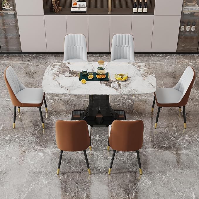 Dining Chairs Set of 8,Modern Dining Chairs, Equipped with PU Leather Backrest Cushions and Black Metal Legs, Suitable for Restaurants, Kitchens, and Bedrooms Dining Room Chairs