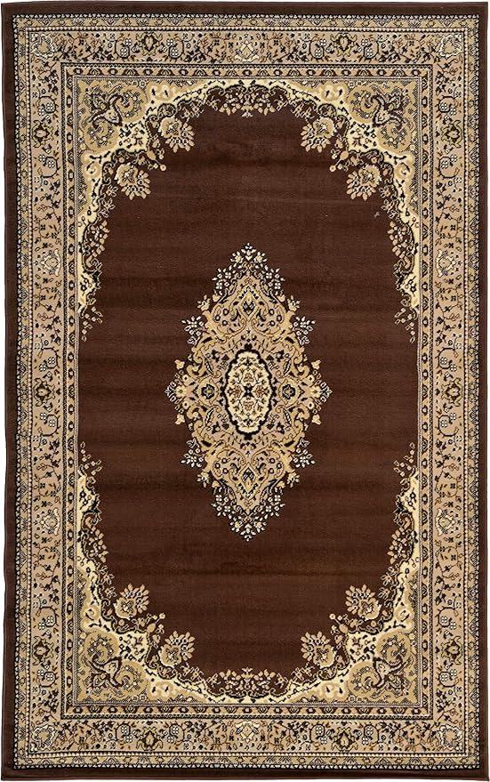 Unique Loom Reza Collection Traditional Persian Style Area Rug, 5 x 8 ft, Brown/Ivory