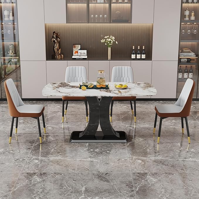 Dining Chairs Set of 2,Modern Dining Chairs, Equipped with PU Leather Backrest Cushions and Black Metal Legs, Suitable for Restaurants, Kitchens, and Bedrooms Dining Room Chairs