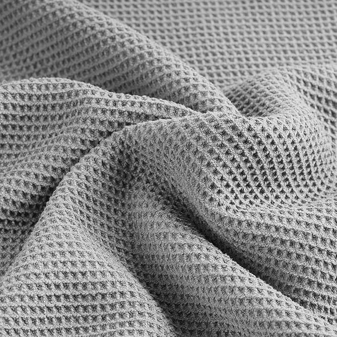 POLYTE 380 GSM Microfiber Oversize Quick Dry Lint Free Waffle Bath Towel for Body, 60 x 30 in, Set of 2