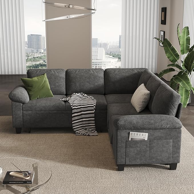 76.8" Modular Sectional Sleeper Sofa with Pull Out Bed,U Shaped 5 Seat Sectional Sofa with Storage, Modular Couch for Living Room,Deep Seat Couch with Removable Sofa Cover,Gray