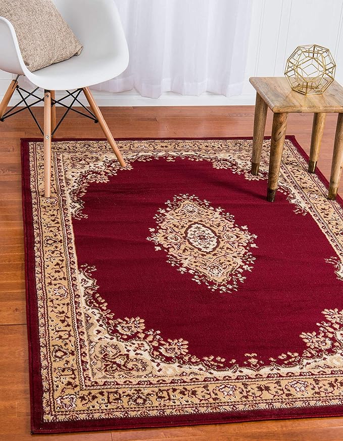 Unique Loom Reza Collection Traditional Persian Style Area Rug, 4 x 6 ft, Burgundy/Ivory