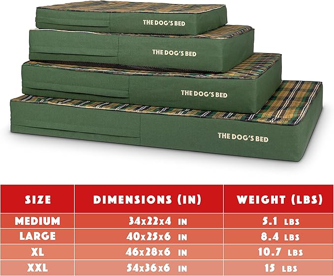 The Dog’s Bed Orthopedic Memory Foam Dog Bed, XXL Green Tartan 54x36, Pain Relief for Arthritis, Hip & Elbow Dysplasia, Post Surgery, Lameness, Supportive, Calming, Waterproof Washable Cover