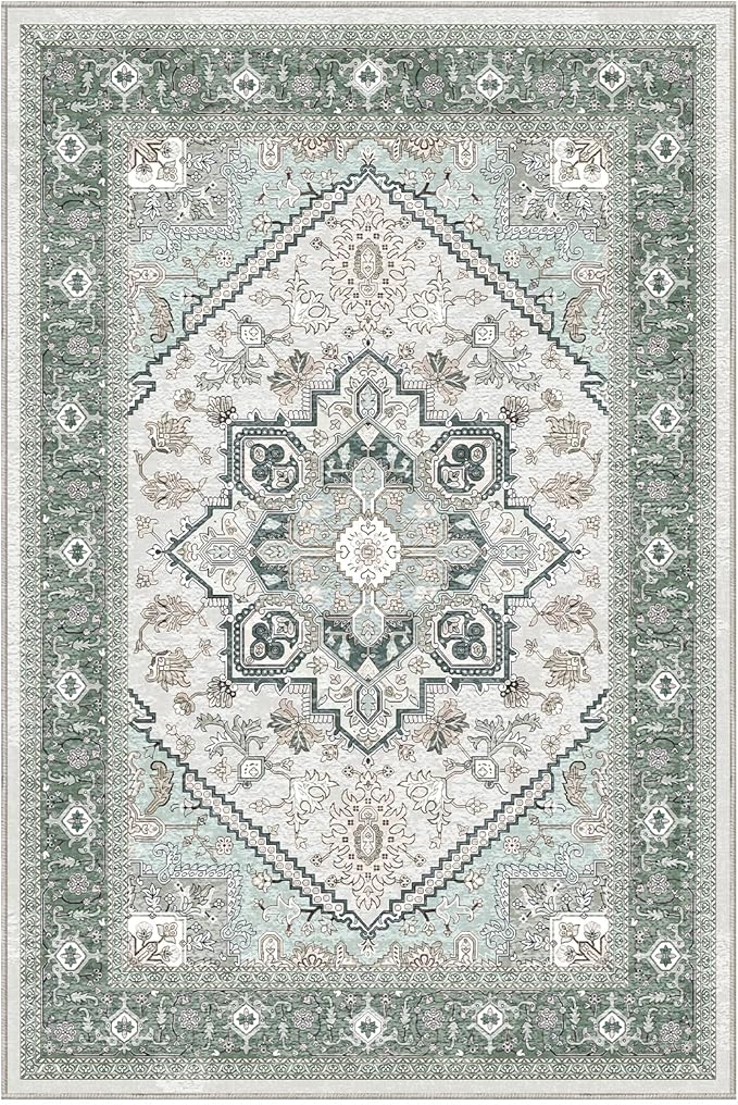 OPPODREAM Thin Throw Rugs 2x3, Small Washable Entryway Rugs 2 x 3 with Non Slip Backing, Low-Pile Faux Cashmere 2 x 3 Carpet, Green