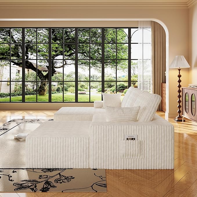 108" U Shaped Sectional Couch with Ottoman, Corduroy Modular Sectional Sofa with Deep Seat, Modern Modular L-Shape Sofa Couch with Chaise,Upholstered Boneless Couches for Living Room Bedroom