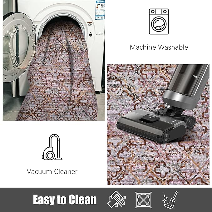 RUGSURE Washable Area Rugs, 6' x 9' - 1/6 Thick - Stain & Water Resistant Non-Slip - Perfect Resistant Rug for Living Room, Bedroom, Nursery, Pet & Child Friendly, Vibrant Colors Rugs, Purple