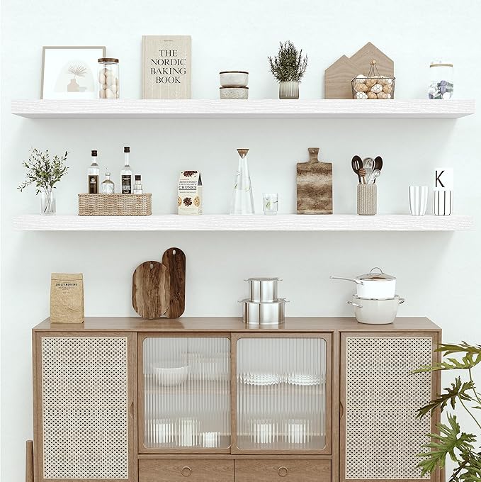 Vivelove 12 in Deep Floating Shelves for Wall, 72" x 12" x 2" Shelves for Room Wall Mounted, 2 Inch Thick Shelf for Bathroom Bedroom Kitchen Book Room, Modern Farmhouse Decor, Set of 1, White