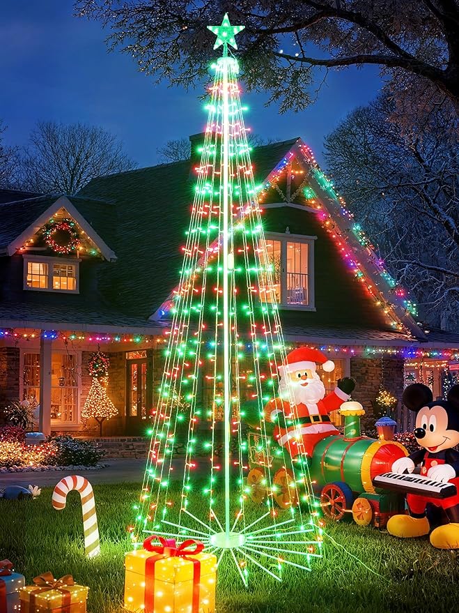 Flacchi 7.8FT Smart Christmas Tree Lights - Star Tree Topper with Removable Bracket, App Control, Sync with Music, Waterfall Colored Lights for Indoor Outdoor Xmas Decorations (7.8FT/ String Lights)