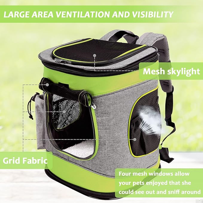 Kritter Planet Pet Carrier Backpack for Cats Dogs, Breathable Pet Backpack with 4 Mesh Window, Portable Pet Carrier for Camping