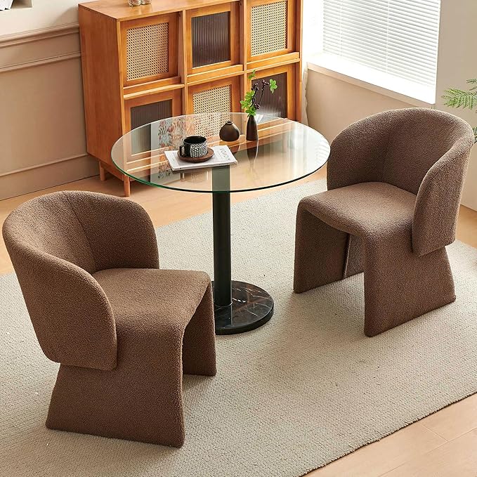 Barrel Dining Kitchen Chairs Set of 2, Modern Mid Century Living Room Chairs Upholstered Round Backrest Accent Side Chairs Comfortable for Dining Room, Cafe,Brown