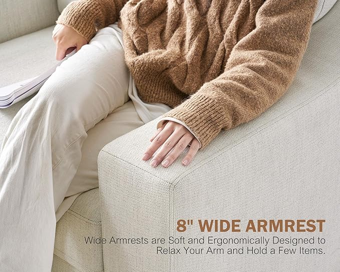 ABCASA L Shaped Sofa Couch with Wide Armrest for Living Room,Removable Cushion Cover, Modern Premium Linen 3 Seater Sofas for Small Space, Office, Apartment, Ivory