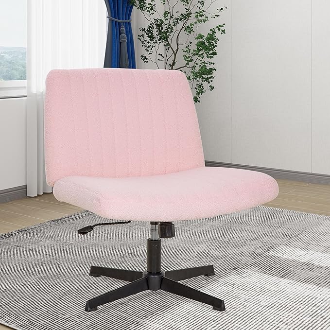FDW Criss Cross Chair Armless Cross Legged Office Desk Chair Adjustable Swivel Ergonomic Gaming Chair No Wheels Backrest with Wide Seat Native Sponge Computer Task Vanity Chair for Home Office,Pink