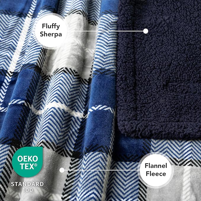 PetAmi Dog Blanket for Medium Large Dogs, Pet Bed Blanket Cat Puppy Kitten, Fleece Furniture Couch Cover Protector Sofa Car, Soft Sherpa Dog Throw Plush Reversible Washable, 40x60 Plaid Navy Blue