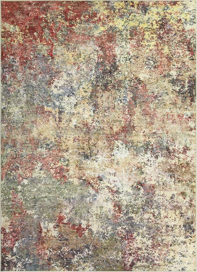 Washable Area Rug for Living Room: 9x12 Modern Abstract Neutral Soft Rug for Bedroom Dining Room No Slip Low Pile Carpet for Nursery Home Office - Red/Ivory
