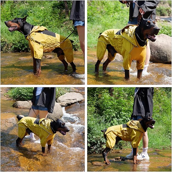 LOVELONGLONG Fleece-Lined Dog Raincoat with Removable Hood – Waterproof Winter Full Body Dog Jacket – Windproof Snowproof Cold-Weather Suit – Yellow-F XS