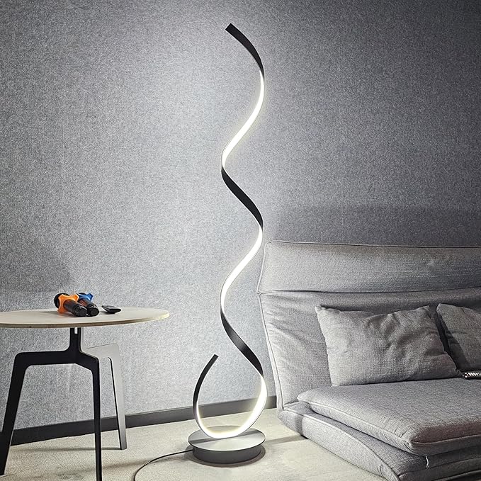 Spiral Floor lamp, 57 "48W Unique Modern LED Floor Light, 3 Color dimmable Remote Control Corner lamp Standing Light, Suitable for The Living Room Bedroom Reading Decorative Floor lamp(Black)