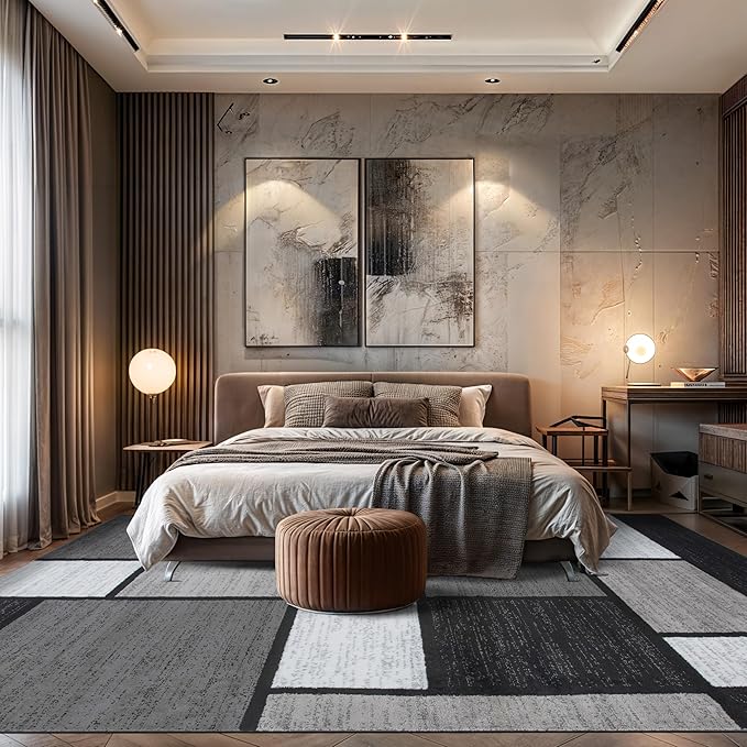 Rugshop Contemporary Modern Boxes for Home Office,Living Room,Bedroom,Kitchen Non-Shedding Area Rug 7' 10" X 10' 2" Gray