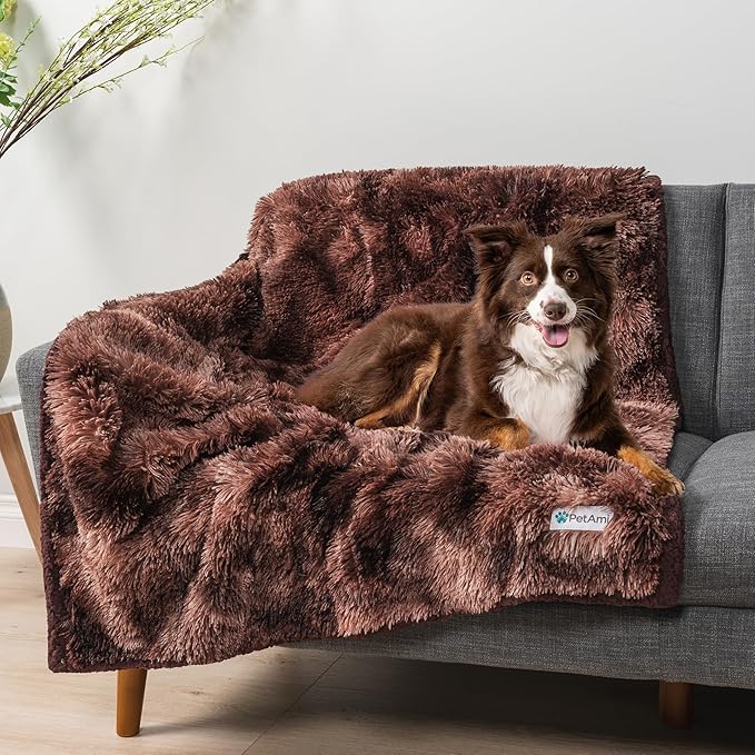 PetAmi Waterproof Dog Blanket for Medium Large Dogs, Calming Fleece Cat Blanket, Couch Protector Washable Sherpa Faux Fur Pet Throw for Puppy, Soft Reversible Leakproof 40x60 Tie-Dye Brown
