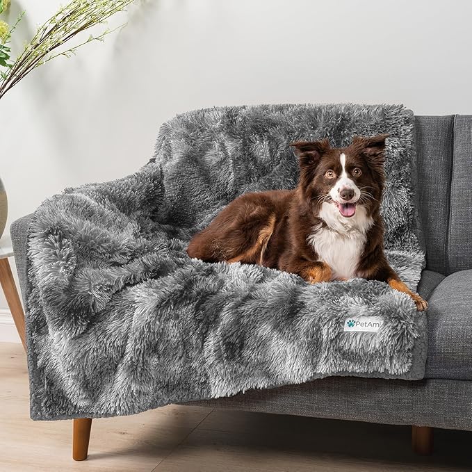 PetAmi Waterproof Dog Blanket for Medium Large Dogs, Calming Fleece Cat Blanket, Couch Protector Washable Sherpa Faux Fur Pet Throw for Puppy, Soft Reversible Leakproof 40x60 Tie-Dye Gray