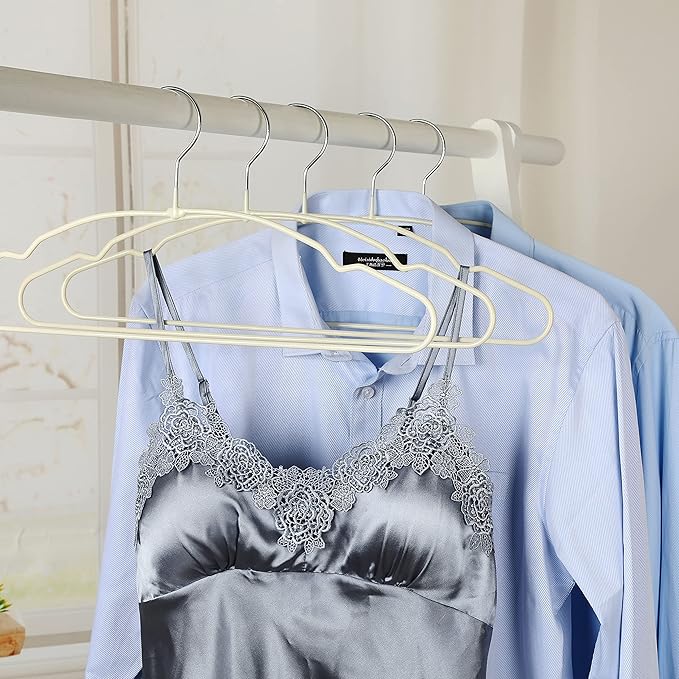 TOPIA HANGER Metal Hangers 20 Pack, Adult Clothes Hangers Space Saving & Non Slip Rubber Coated, Heavy Duty Wire Hanger for Coat,Shirt,Strap Dress,Ivory-CT12I