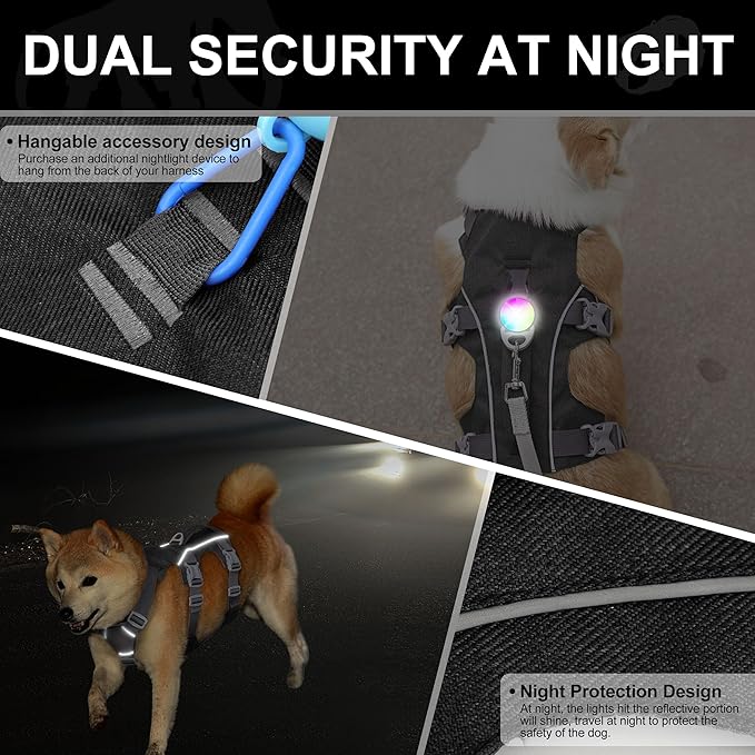 Escape Proof Dog Harness with Handle - Reflective No Pull Dog Vest, Lightweight Full Body Pet Harness Adjustable for Small Dogs Walking,Training(Blue,Chest:14-22")