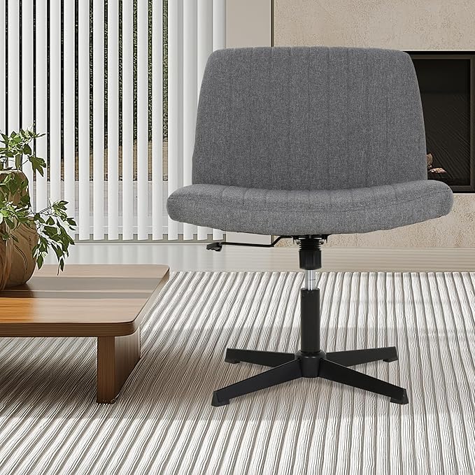 FDW Criss Cross Chair Armless Cross Legged Office Desk Chair Adjustable Swivel Ergonomic No Wheels U Shaped Backrest with Wide Seat Native Sponge Computer Task Vanity Chair for Home Office