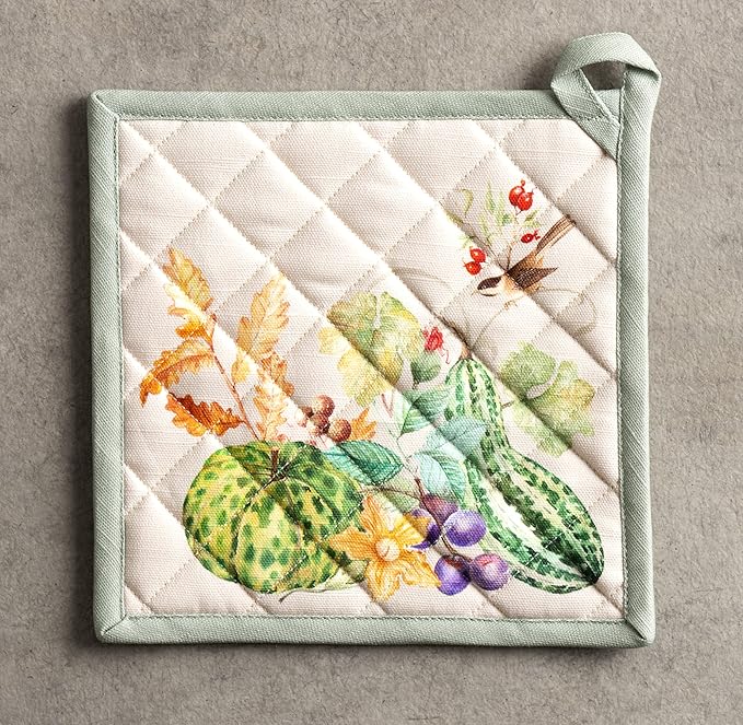 Maison d' Hermine Pot Holders 100% Cotton Heat Resistant Potholders 8" x 8" Hot Pads with Loop for Thanksgiving Christmas Decorations BBQ Cooking Baking Handling Hot Pans (Pack of 1, Lumina)