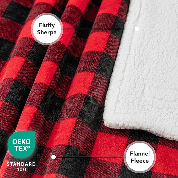 PetAmi Dog Blanket for Bed, XL Pet Blanket Large Dogs, Fleece Furniture Couch Cover Protector Sofa Car Crate Kennel, Soft Sherpa Cat Throw Plush Reversible Washable, Twin 60x80 Checker Red