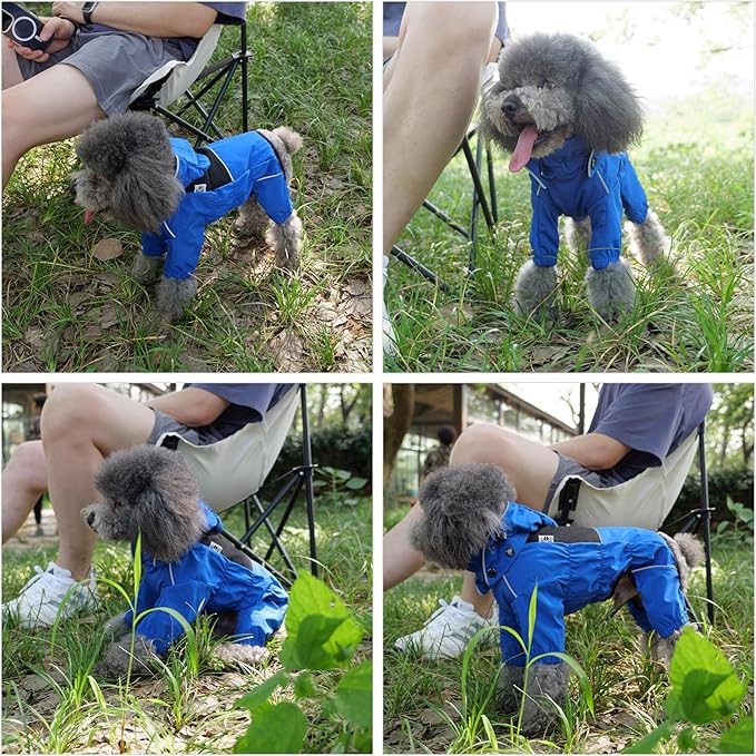 LOVELONGLONG Waterproof Dog Raincoat with Removable Hood – Outdoor Full Body Dog Jacket, Windproof Snowproof Shell Suit – All Season Pet Rain Gear Blue 3XL
