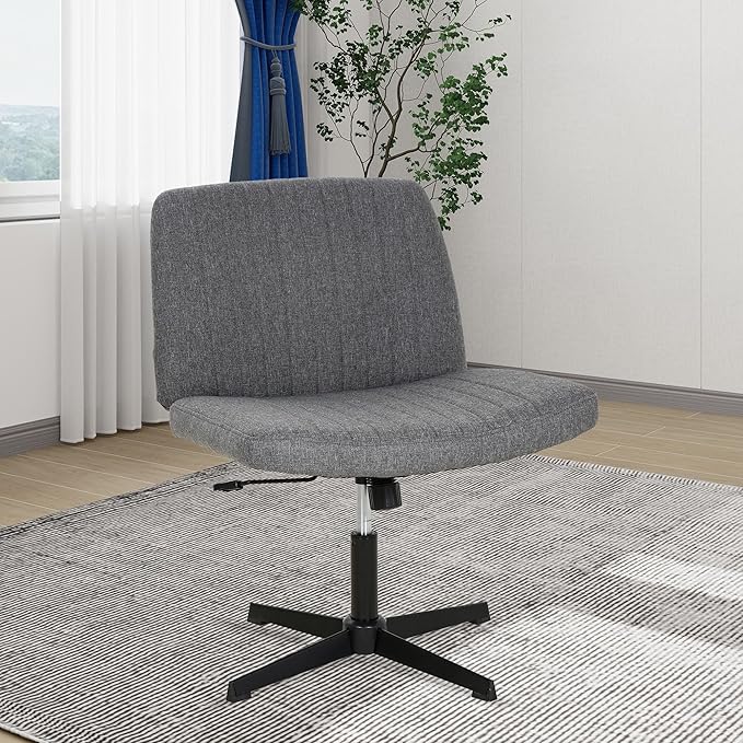 FDW Criss Cross Chair Armless Cross Legged Office Desk Chair Adjustable Swivel Ergonomic Gaming Chair No Wheels Backrest with Wide Seat Native Sponge Computer Task Vanity Chair for Home Office,Grey