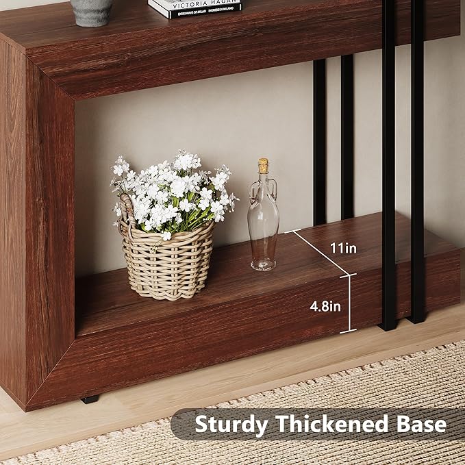 42.5" Console Table Behind Couch, 2-Tier Narrow Entryway Table with Storage, Wood Sofa Tables for Hallway/Entrance/Living Room/Foyer, Walnut Brown