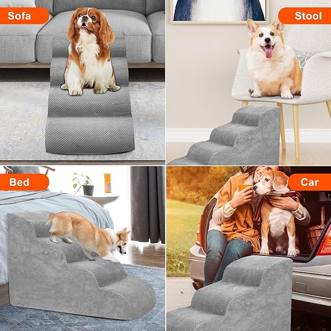 Dog Stairs for Small Dogs, High Density Foam Dog Ramp, Extra Wide Non-Slip Pet Steps for High Beds Or Couch, Soft Foam Doggie Ladder for Dogs Injured, Older Pets, Small Cats