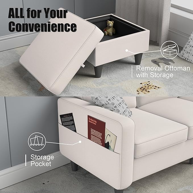 ZeeFu Couch for Living Room - 78'' 3 Seat L-Shaped Sectional Sofa Couches with Storage Ottoman - Modern Small Space Upholstered Furniture Sofa Set for Office Small Space Apartment Bedroom